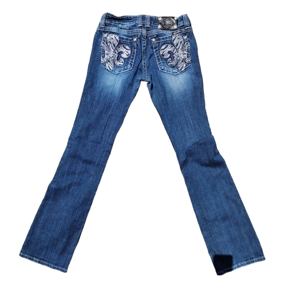 Miss Me Denim - Miss Me blue Jeans dark wash rhinestone pockets sparkly size 28 boot cut jp5375B